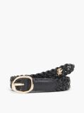 Black Sculpted Buckle Braided Leather Belt  Women