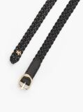 Black Sculpted Buckle Braided Leather Belt  Women