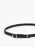 Black Sculpted Buckle Braided Leather Belt  Women