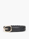 Black Sculpted Buckle Braided Leather Belt  Women