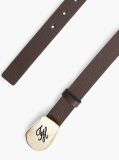 Brown Pebble Grain Leather Logo Plaque Belt  Women