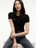 Μαύρο Essential Ριμπ T-Shirt Σε Slim Γραμμή  Γυναίκες
