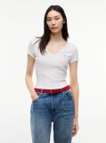 Άσπρο Essential T-Shirt Σε Slim Γραμμή Με V  Γυναίκες