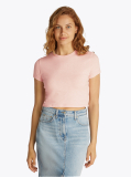 Ροζ T-Shirt Σε Slim Γραμμή Με Tonal Σημαία  Γυναίκες