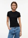 Μαύρο T-Shirt Με Κλασική Λαιμόκοψη Και Κεντητό Σημαιάκι  Γυναίκες