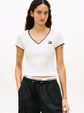 Άσπρο Slim T-Shirt Με Χαμηλή Λαιμόκοψη V  Γυναίκες
