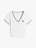 Άσπρο Slim T-Shirt Με Χαμηλή Λαιμόκοψη V  Γυναίκες