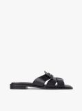 Black Leather Crest Square Toe Sandals  Women