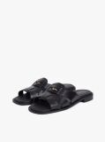 Black Leather Crest Square Toe Sandals  Women
