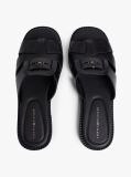 Black Leather Crest Square Toe Sandals  Women