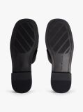 Black Leather Crest Square Toe Sandals  Women
