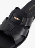 Black Leather Crest Square Toe Sandals  Women