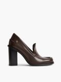 Brown Block Heel Leather Loafers  Women