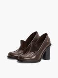 Brown Block Heel Leather Loafers  Women
