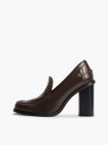 Brown Block Heel Leather Loafers  Women