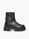 Black Chunky Cleat Leather Ankle Boots  Women