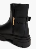 Black Chunky Cleat Leather Ankle Boots  Women