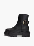 Black Chunky Cleat Leather Ankle Boots  Women