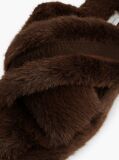Brown Faux Fur Crossover Strap Slippers  Women
