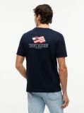 Μπλε Βαμβακερό T-Shirt Με Wavy Πίσω Σημαία  Άνδρες