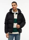 Black Logo Patch Down Hooded Puffer Jacket  Men