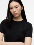Μαύρο Ριμπ T-Shirt Σε Slim Γραμμή Με Κεντητό Σημαιάκι  Γυναίκες