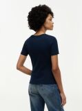 Μπλε Ριμπ T-Shirt Σε Slim Γραμμή Με Κεντητό Σημαιάκι  Γυναίκες