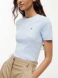 Μπλε Ριμπ T-Shirt Σε Slim Γραμμή Με Κεντητό Σημαιάκι  Γυναίκες