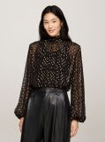 Black Metallic Embroidery Relaxed Sheer Blouse  Women
