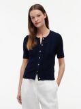 Blue Pointelle Gold-Tone Button Short Sleeve Cardigan  Women