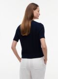 Blue Pointelle Gold-Tone Button Short Sleeve Cardigan  Women