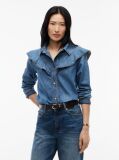 Blue Regular Fit Ruffle Denim Shirt  Women