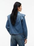 Blue Regular Fit Ruffle Denim Shirt  Women