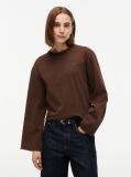 Καφέ Άνετο Μακρυμάνικο T-Shirt Με Interlock Πλέξη  Γυναίκες