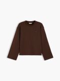 Καφέ Άνετο Μακρυμάνικο T-Shirt Με Interlock Πλέξη  Γυναίκες