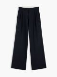Blue Pleated Twill Wide Leg Trousers  Women