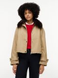 Brown Faux Fur Collar Oversized Bomber Jacket  Women