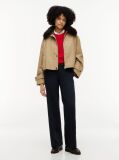 Brown Faux Fur Collar Oversized Bomber Jacket  Women