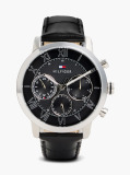 Black Black Ionic-Plated Leather Strap Watch  Men