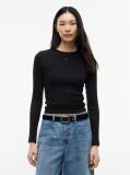 Μαύρο Μακρυμάνικο Ριμπ T-Shirt Σε Slim Γραμμή  Γυναίκες