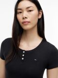 Μαύρο Henley T-Shirt Σε Στενή Γραμμή  Γυναίκες