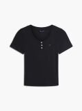 Μαύρο Henley T-Shirt Σε Στενή Γραμμή  Γυναίκες