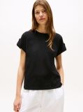 Μαύρο T-Shirt Με Στρογγυλή Λαιμόκοψη Και Χρυσό Κουμπί  Γυναίκες