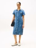 Μπλε ΚοντομάνικοDenim Φόρεμα Midi Σε Στιλ Πουκαμίσα  Γυναίκες