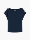 Μπλε T-Shirt Με Χρυσά Κουμπιά Και Ανοιχτή Λαιμόκοψη  Γυναίκες