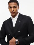 Μαύρο Smart Casual Λινό Blazer Σε Κανονική Γραμμή  Άνδρες