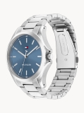 Blue Silver-Plated Stainless Steel Watch  Men