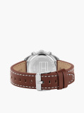 White Brown Perforated Leather Contrast Bezel Watch  Men