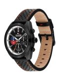 Black Black Perforated Leather Contrast Bezel Watch  Men