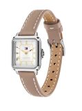 White Rectangular Dial Leather Strap Silver-Plated Watch  Women